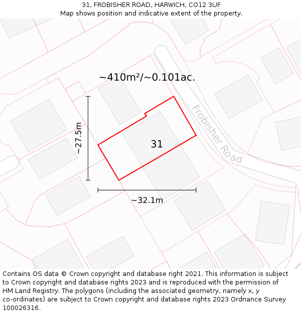 31, FROBISHER ROAD, HARWICH, CO12 3UF: Plot and title map