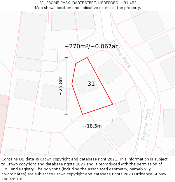 31, FROME PARK, BARTESTREE, HEREFORD, HR1 4BF: Plot and title map