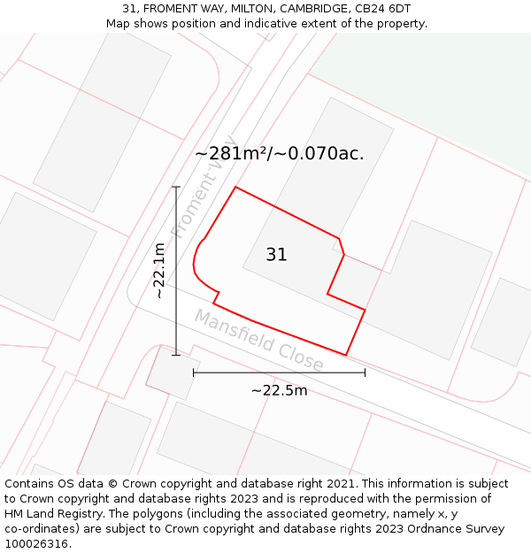 31, FROMENT WAY, MILTON, CAMBRIDGE, CB24 6DT: Plot and title map