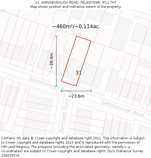 31, GAINSBOROUGH ROAD, FELIXSTOWE, IP11 7HT: Plot and title map