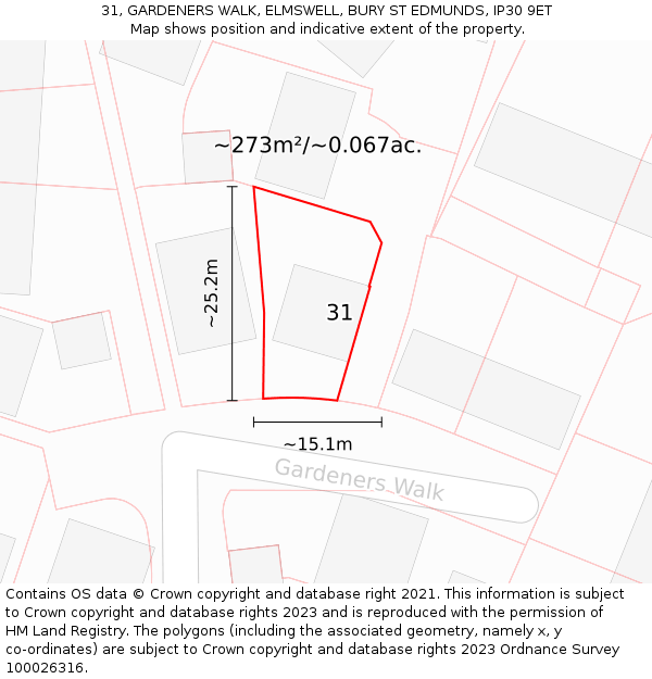 31, GARDENERS WALK, ELMSWELL, BURY ST EDMUNDS, IP30 9ET: Plot and title map