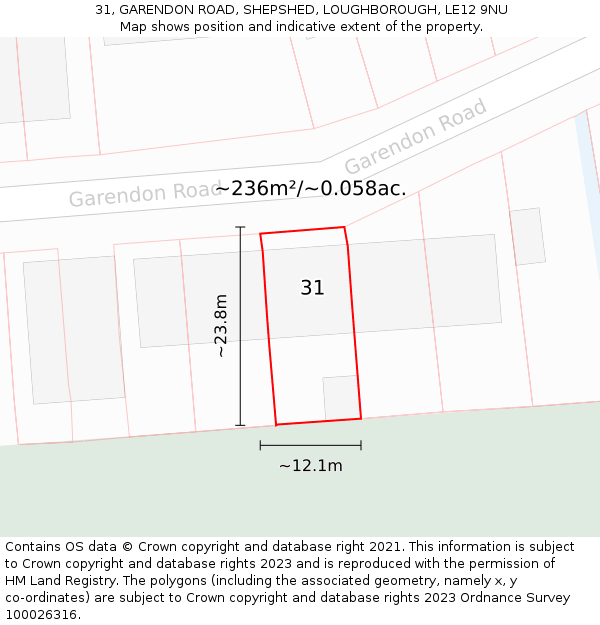 31, GARENDON ROAD, SHEPSHED, LOUGHBOROUGH, LE12 9NU: Plot and title map