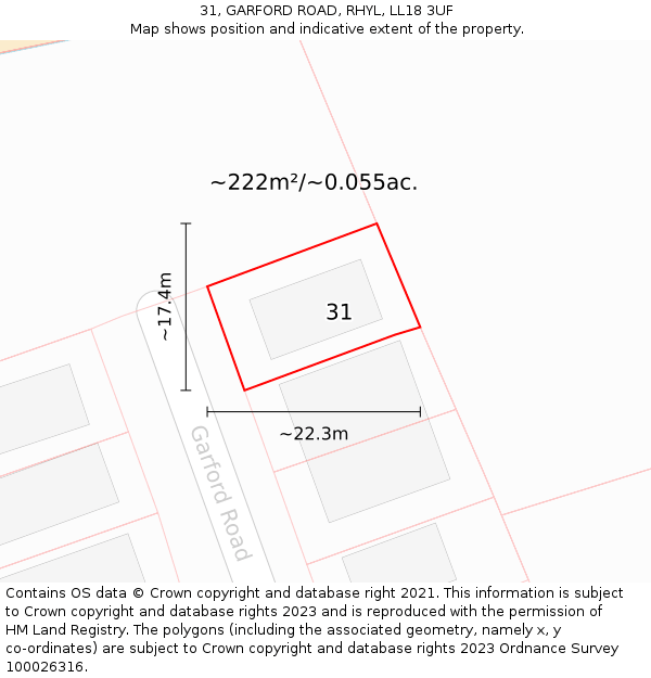 31, GARFORD ROAD, RHYL, LL18 3UF: Plot and title map