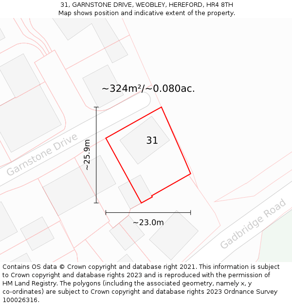 31, GARNSTONE DRIVE, WEOBLEY, HEREFORD, HR4 8TH: Plot and title map