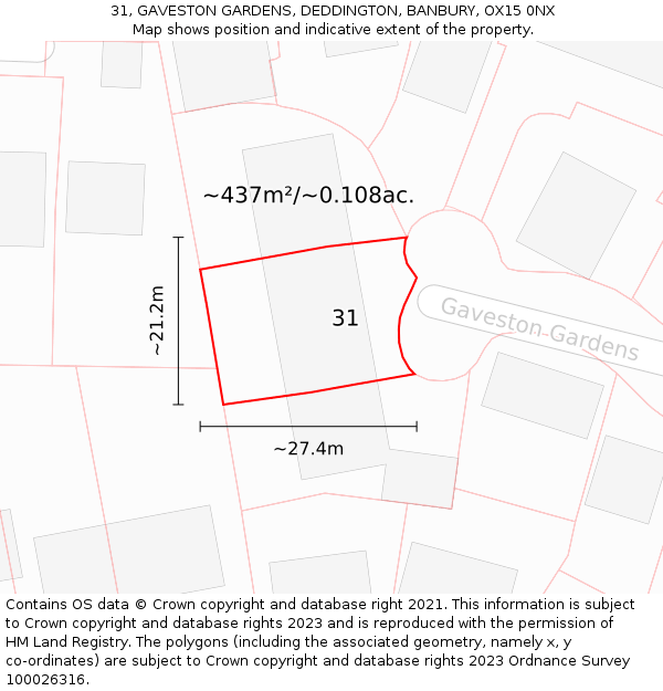 31, GAVESTON GARDENS, DEDDINGTON, BANBURY, OX15 0NX: Plot and title map