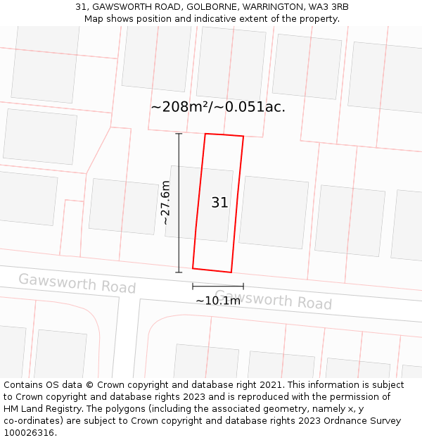 31, GAWSWORTH ROAD, GOLBORNE, WARRINGTON, WA3 3RB: Plot and title map