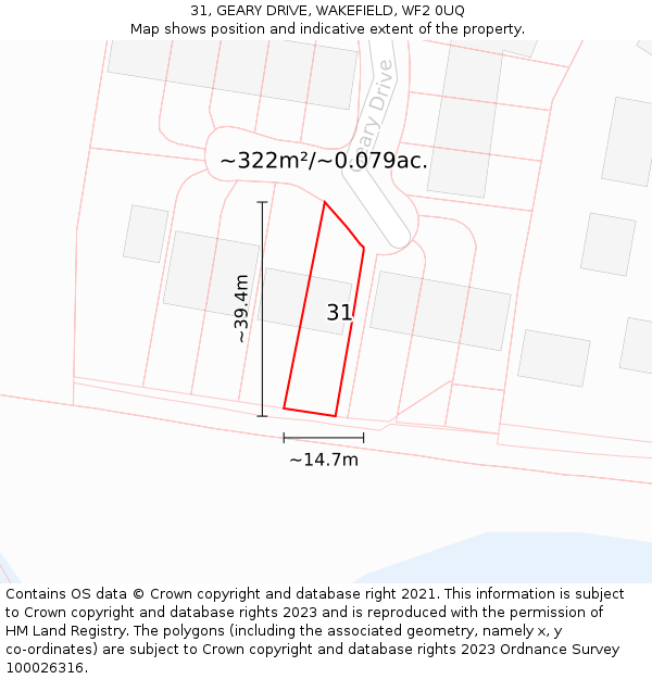 31, GEARY DRIVE, WAKEFIELD, WF2 0UQ: Plot and title map