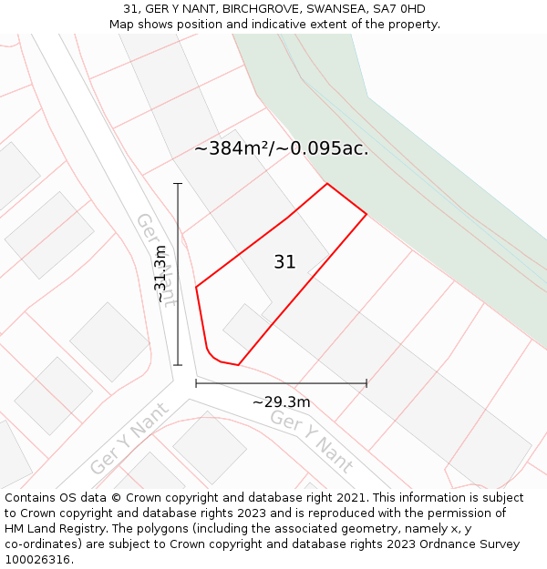 31, GER Y NANT, BIRCHGROVE, SWANSEA, SA7 0HD: Plot and title map