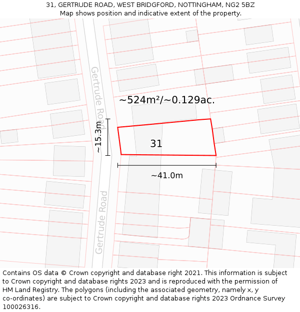 31, GERTRUDE ROAD, WEST BRIDGFORD, NOTTINGHAM, NG2 5BZ: Plot and title map