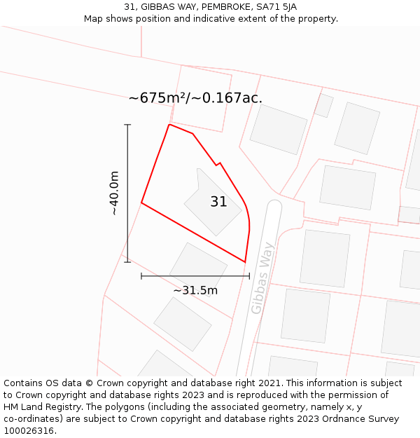 31, GIBBAS WAY, PEMBROKE, SA71 5JA: Plot and title map