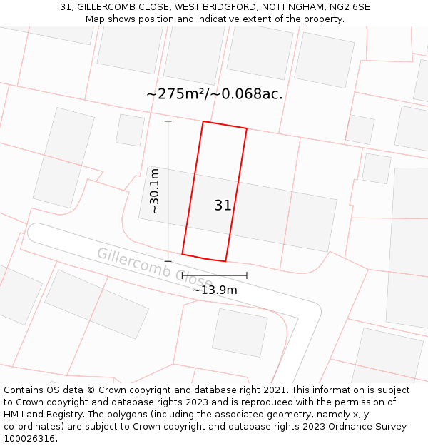 31, GILLERCOMB CLOSE, WEST BRIDGFORD, NOTTINGHAM, NG2 6SE: Plot and title map