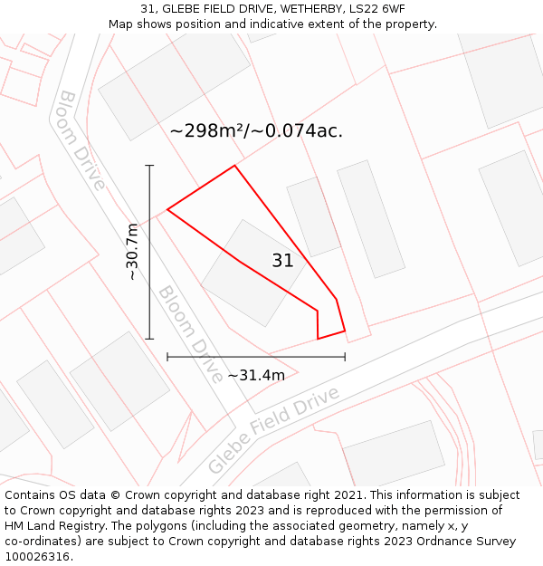 31, GLEBE FIELD DRIVE, WETHERBY, LS22 6WF: Plot and title map