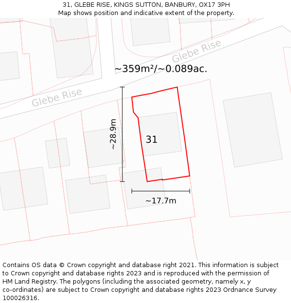 31, GLEBE RISE, KINGS SUTTON, BANBURY, OX17 3PH: Plot and title map