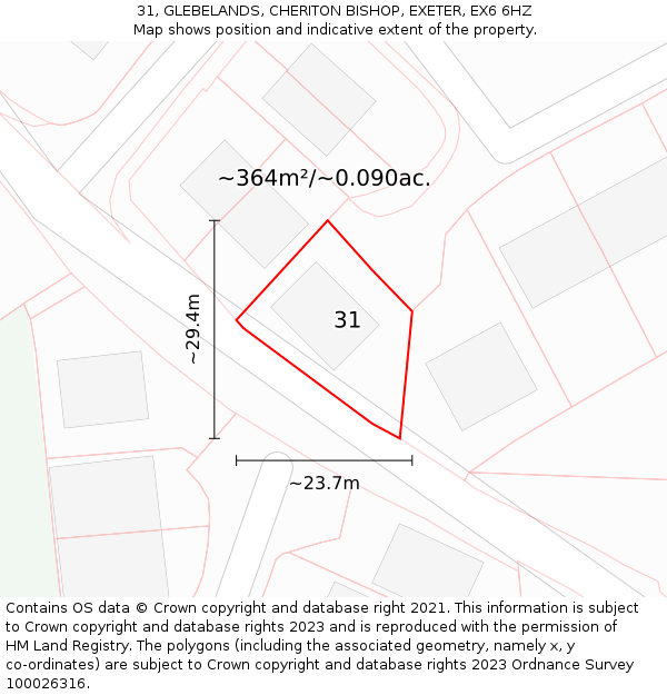 31, GLEBELANDS, CHERITON BISHOP, EXETER, EX6 6HZ: Plot and title map