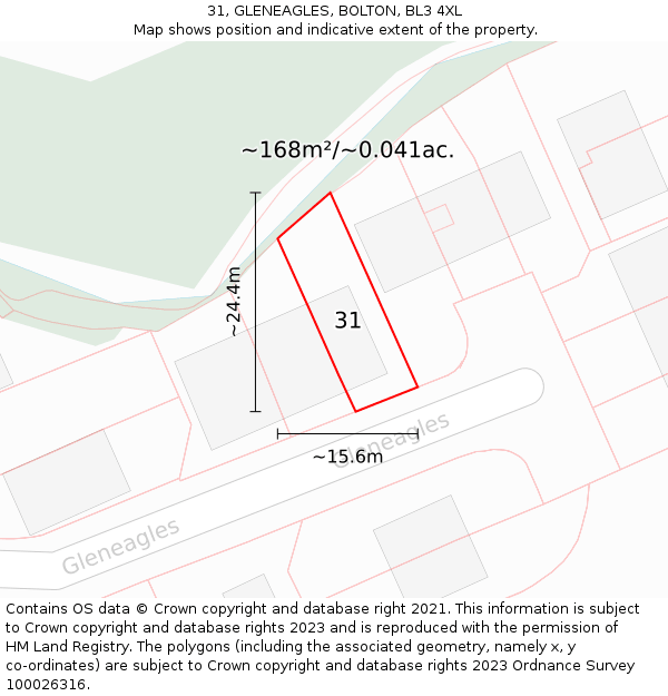 31, GLENEAGLES, BOLTON, BL3 4XL: Plot and title map