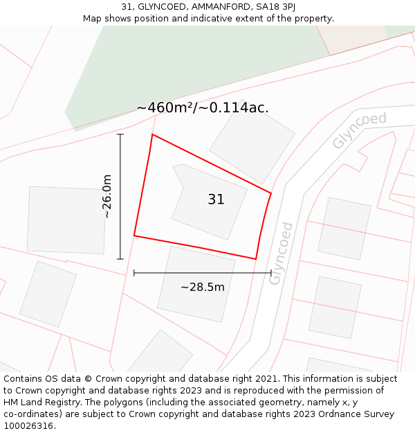 31, GLYNCOED, AMMANFORD, SA18 3PJ: Plot and title map