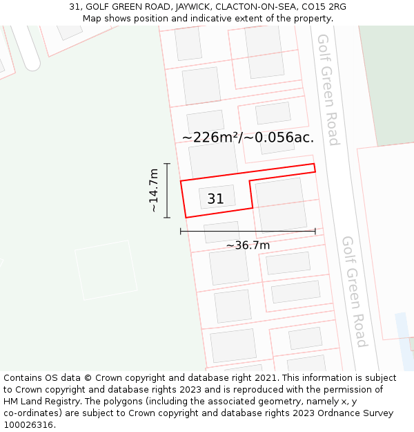 31, GOLF GREEN ROAD, JAYWICK, CLACTON-ON-SEA, CO15 2RG: Plot and title map