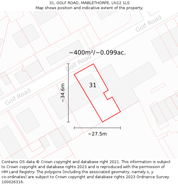 31, GOLF ROAD, MABLETHORPE, LN12 1LS: Plot and title map