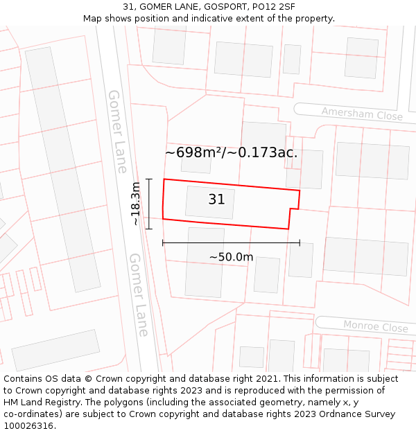 31, GOMER LANE, GOSPORT, PO12 2SF: Plot and title map