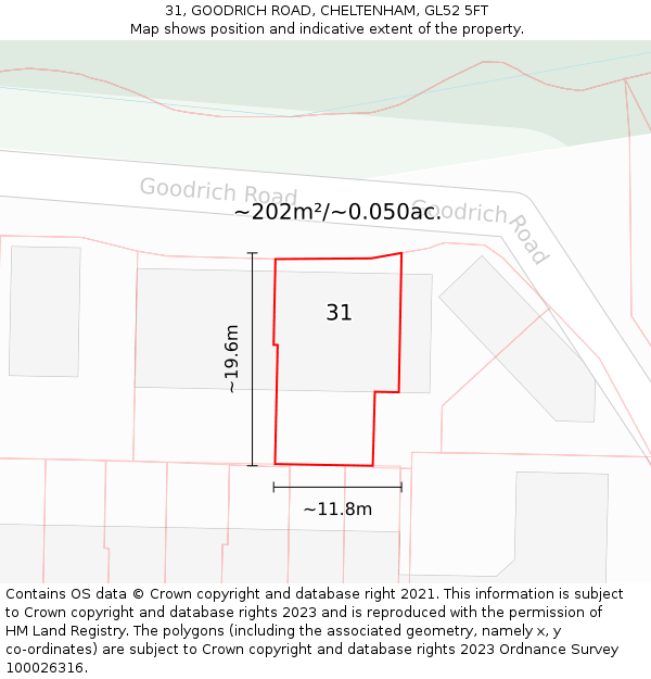 31, GOODRICH ROAD, CHELTENHAM, GL52 5FT: Plot and title map