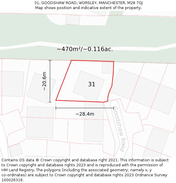 31, GOODSHAW ROAD, WORSLEY, MANCHESTER, M28 7GJ: Plot and title map