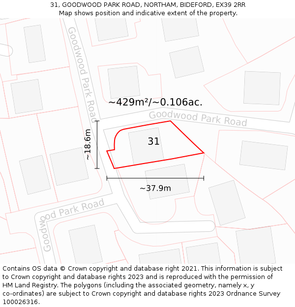 31, GOODWOOD PARK ROAD, NORTHAM, BIDEFORD, EX39 2RR: Plot and title map