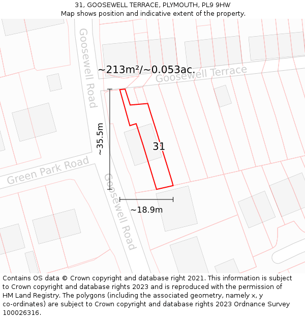 31, GOOSEWELL TERRACE, PLYMOUTH, PL9 9HW: Plot and title map