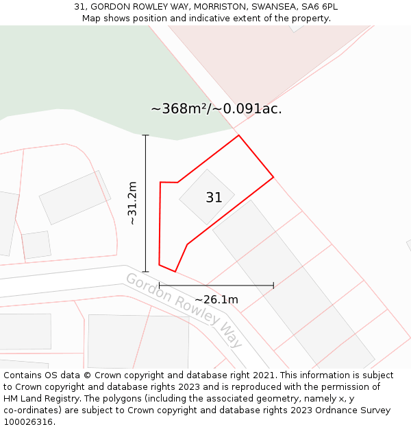 31, GORDON ROWLEY WAY, MORRISTON, SWANSEA, SA6 6PL: Plot and title map