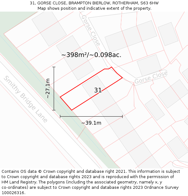 31, GORSE CLOSE, BRAMPTON BIERLOW, ROTHERHAM, S63 6HW: Plot and title map
