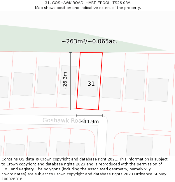 31, GOSHAWK ROAD, HARTLEPOOL, TS26 0RA: Plot and title map