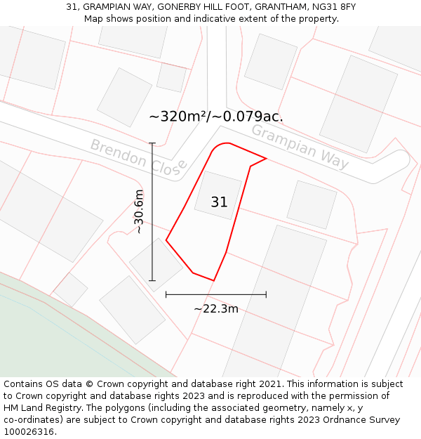 31, GRAMPIAN WAY, GONERBY HILL FOOT, GRANTHAM, NG31 8FY: Plot and title map