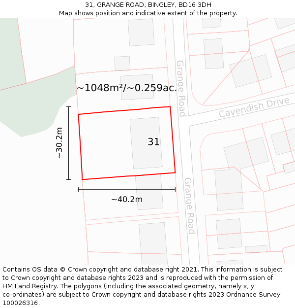 31, GRANGE ROAD, BINGLEY, BD16 3DH: Plot and title map