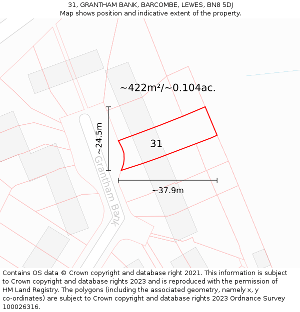 31, GRANTHAM BANK, BARCOMBE, LEWES, BN8 5DJ: Plot and title map