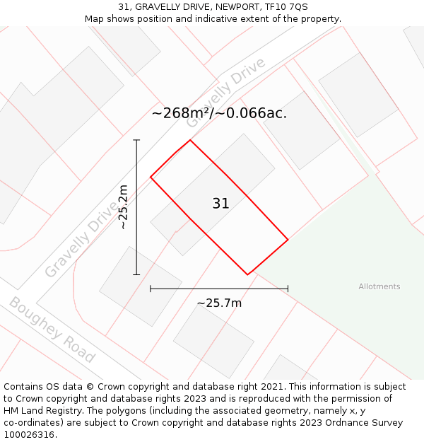 31, GRAVELLY DRIVE, NEWPORT, TF10 7QS: Plot and title map