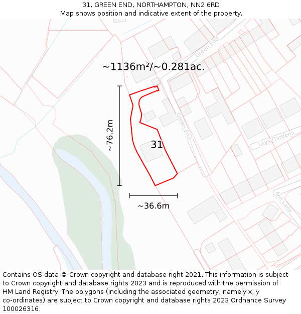 31, GREEN END, NORTHAMPTON, NN2 6RD: Plot and title map