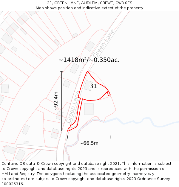 31, GREEN LANE, AUDLEM, CREWE, CW3 0ES: Plot and title map