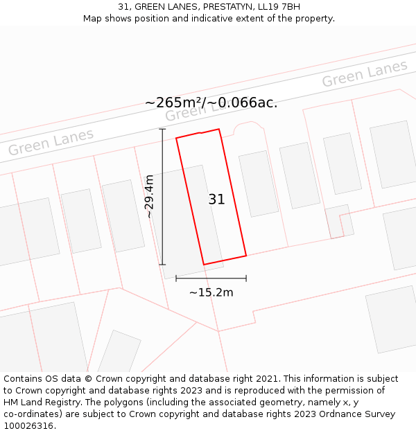 31, GREEN LANES, PRESTATYN, LL19 7BH: Plot and title map