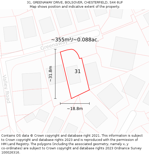 31, GREENAWAY DRIVE, BOLSOVER, CHESTERFIELD, S44 6UF: Plot and title map