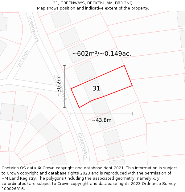 31, GREENWAYS, BECKENHAM, BR3 3NQ: Plot and title map