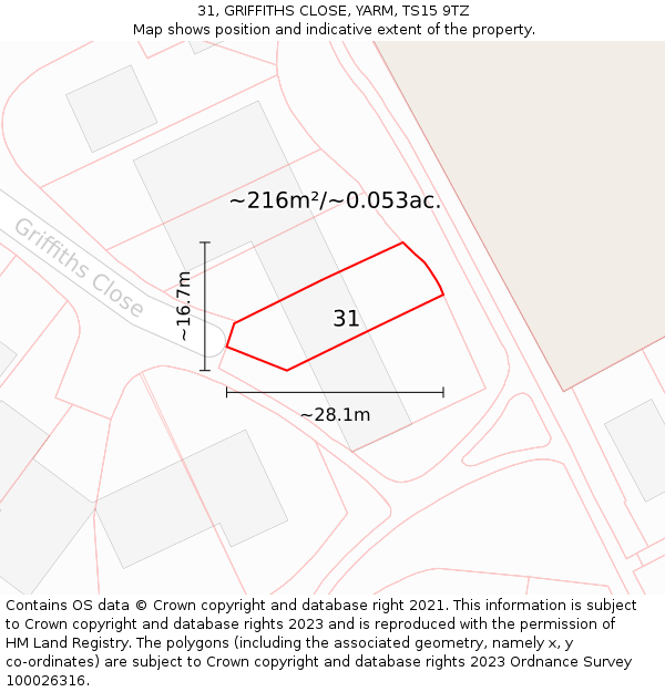 31, GRIFFITHS CLOSE, YARM, TS15 9TZ: Plot and title map