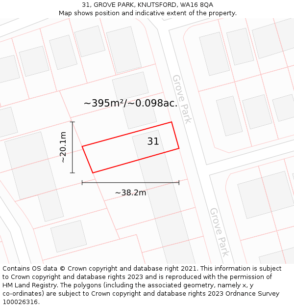 31, GROVE PARK, KNUTSFORD, WA16 8QA: Plot and title map