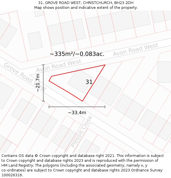 31, GROVE ROAD WEST, CHRISTCHURCH, BH23 2DH: Plot and title map