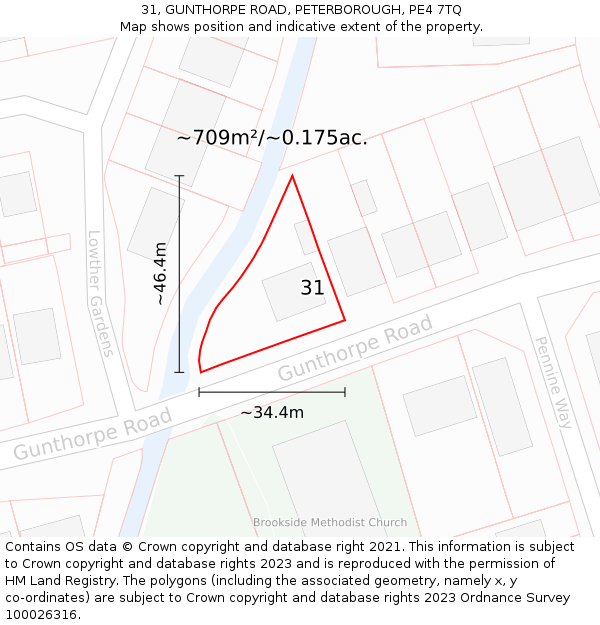 31, GUNTHORPE ROAD, PETERBOROUGH, PE4 7TQ: Plot and title map