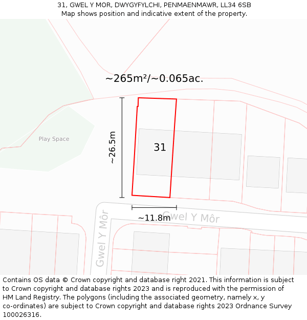 31, GWEL Y MOR, DWYGYFYLCHI, PENMAENMAWR, LL34 6SB: Plot and title map