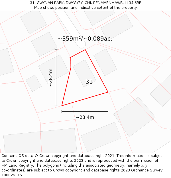 31, GWYNAN PARK, DWYGYFYLCHI, PENMAENMAWR, LL34 6RR: Plot and title map