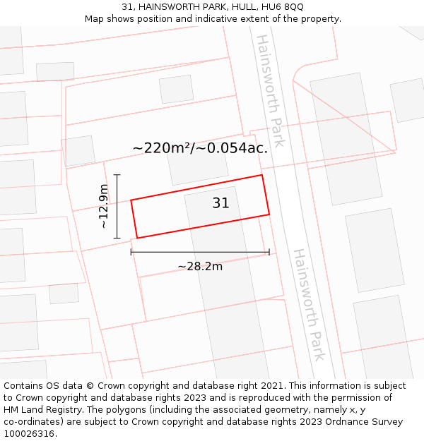 31, HAINSWORTH PARK, HULL, HU6 8QQ: Plot and title map