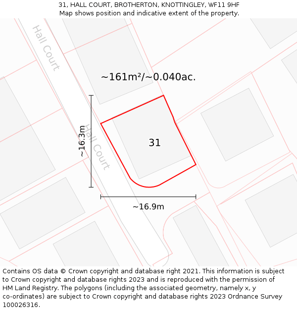 31, HALL COURT, BROTHERTON, KNOTTINGLEY, WF11 9HF: Plot and title map