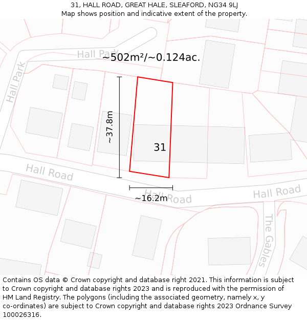 31, HALL ROAD, GREAT HALE, SLEAFORD, NG34 9LJ: Plot and title map