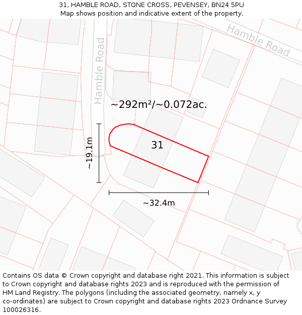 31, HAMBLE ROAD, STONE CROSS, PEVENSEY, BN24 5PU: Plot and title map