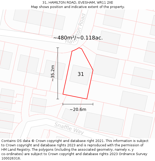 31, HAMILTON ROAD, EVESHAM, WR11 2XE: Plot and title map